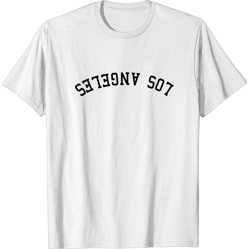 Los Angeles Curved Words Flipped Upside Down T-shirt for Men — Mens T Shirts