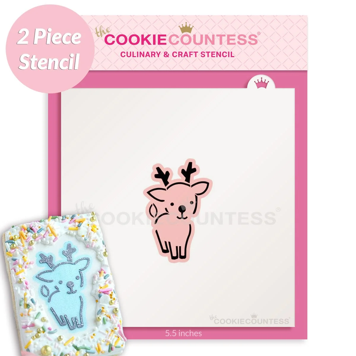 2 Piece Cute Reindeer Stencil by The Cookie Countess
