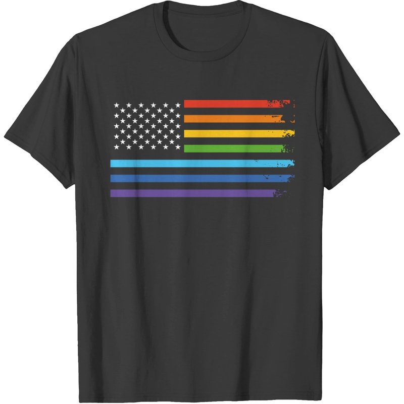 T-shirt Drapeau Arc-en-Ciel des États-Unis pour Hommes en Noir — T-shirts pour hommes