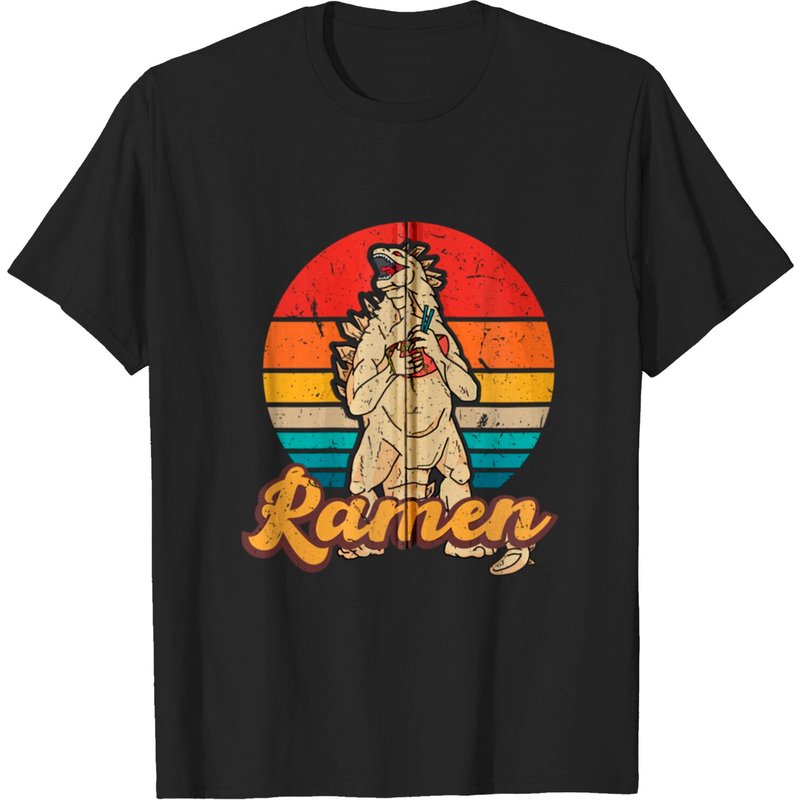 Vintage Kaiju Ramen Zilla Harajuku Street Anime T-Shirt for Men
