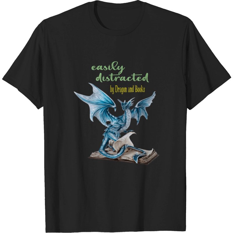 Easily Distracted By Dragon And Books Men's T-Shirt — Mens T Shirts