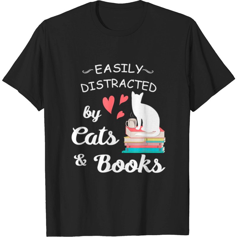 Easily Distracted By Cats and Books Men's T-Shirt — Mens T Shirts