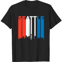 T-shirt Skyline de Seattle pour hommes - Rouge, Blanc et Bleu