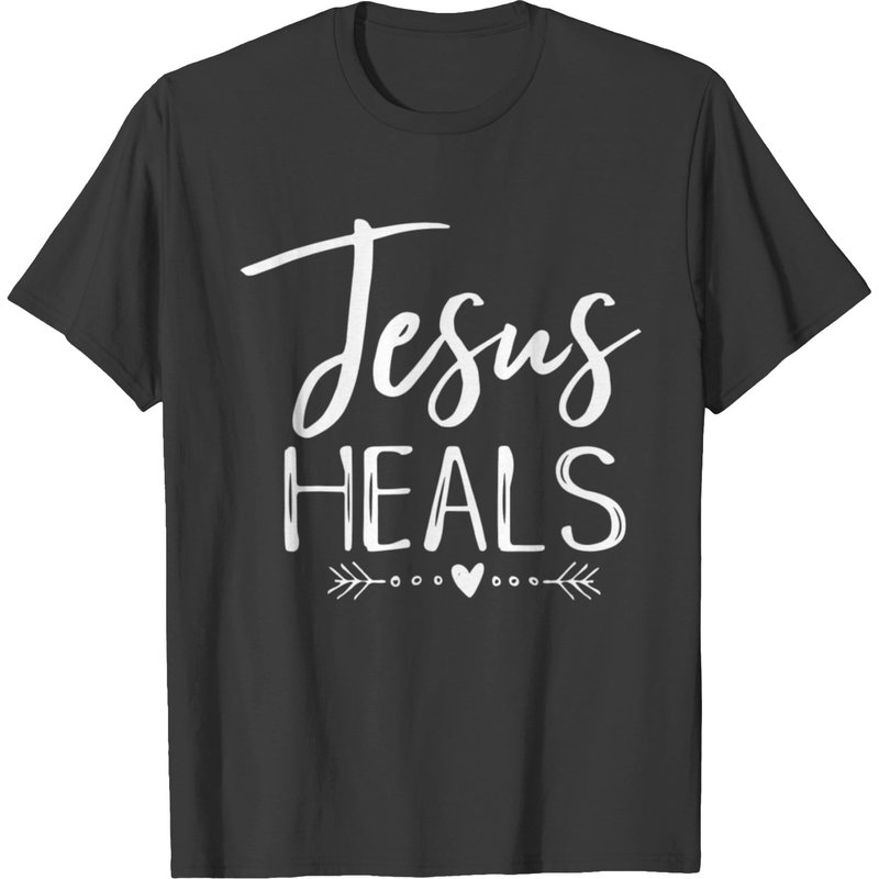 T-shirt Jésus Guérit Foi Chrétienne pour Hommes en Noir — T-shirts pour hommes