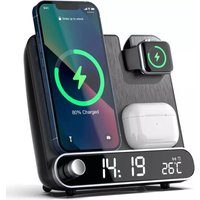 3-in-1 Wireless Charging Alarm Clock Stand — Wireless Earbuds