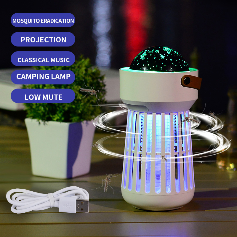 Lampe Électrique Anti-Moustiques 2-en-1 avec Projecteur d'Étoiles