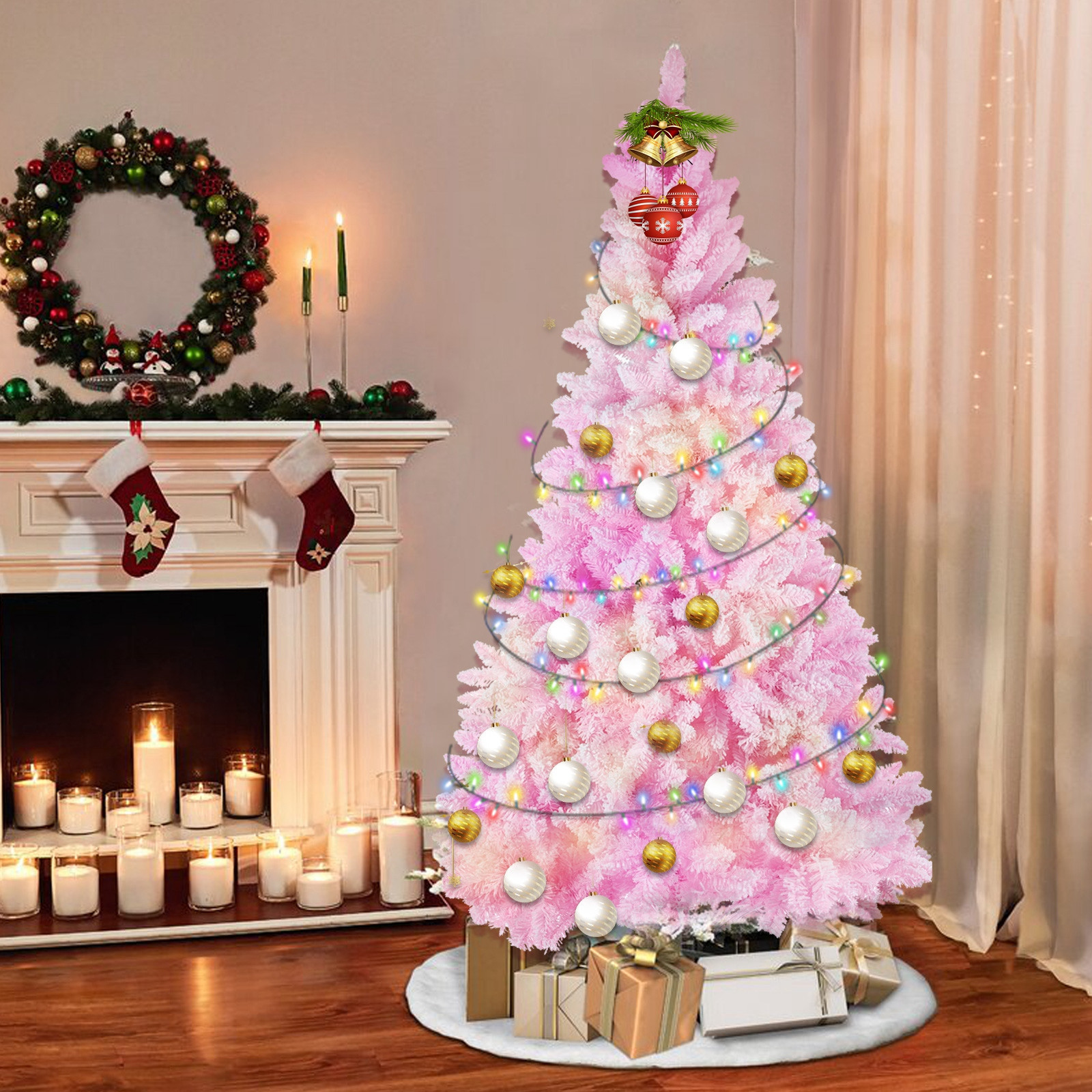 Pink Flocked Artificial Christmas Tree with Metal Stand, 7-9ft — Fashion Accessories