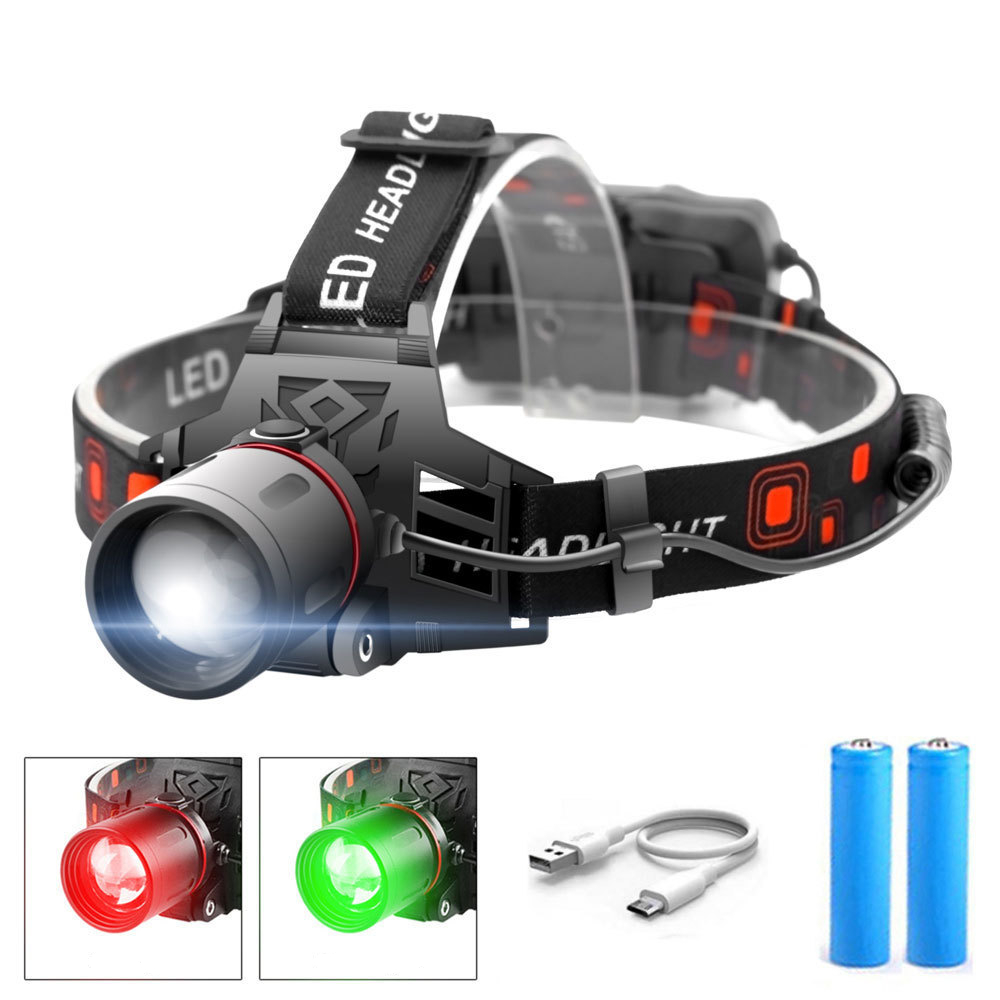 T6 Multi-Color Zoom LED Headlamp with Rechargeable Battery Options — Camping Lights & Lanterns