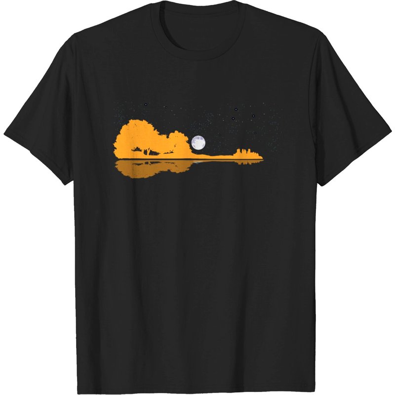Guitar Lake Trees Shadow Nature Water Reflection T-shirt for Men — Mens T Shirts