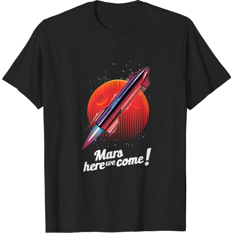 T-shirt noir Mars Here We Come pour hommes
