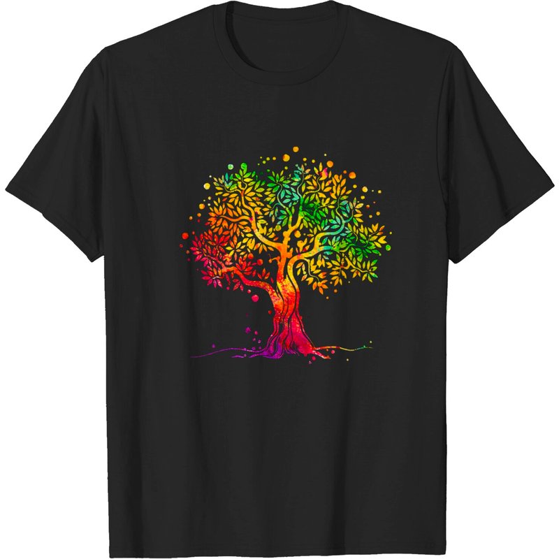 T-shirt graphique noir Tree Nature - T-shirt aquarelle coloré — T-shirts pour hommes