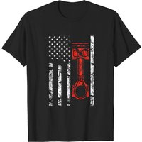 Vintage American Flag and Piston Muscle Car T-shirt for Men