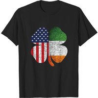 T-shirt Vintage Drapeau Irlandais Américain et Trèfle pour Hommes — T-shirts pour hommes
