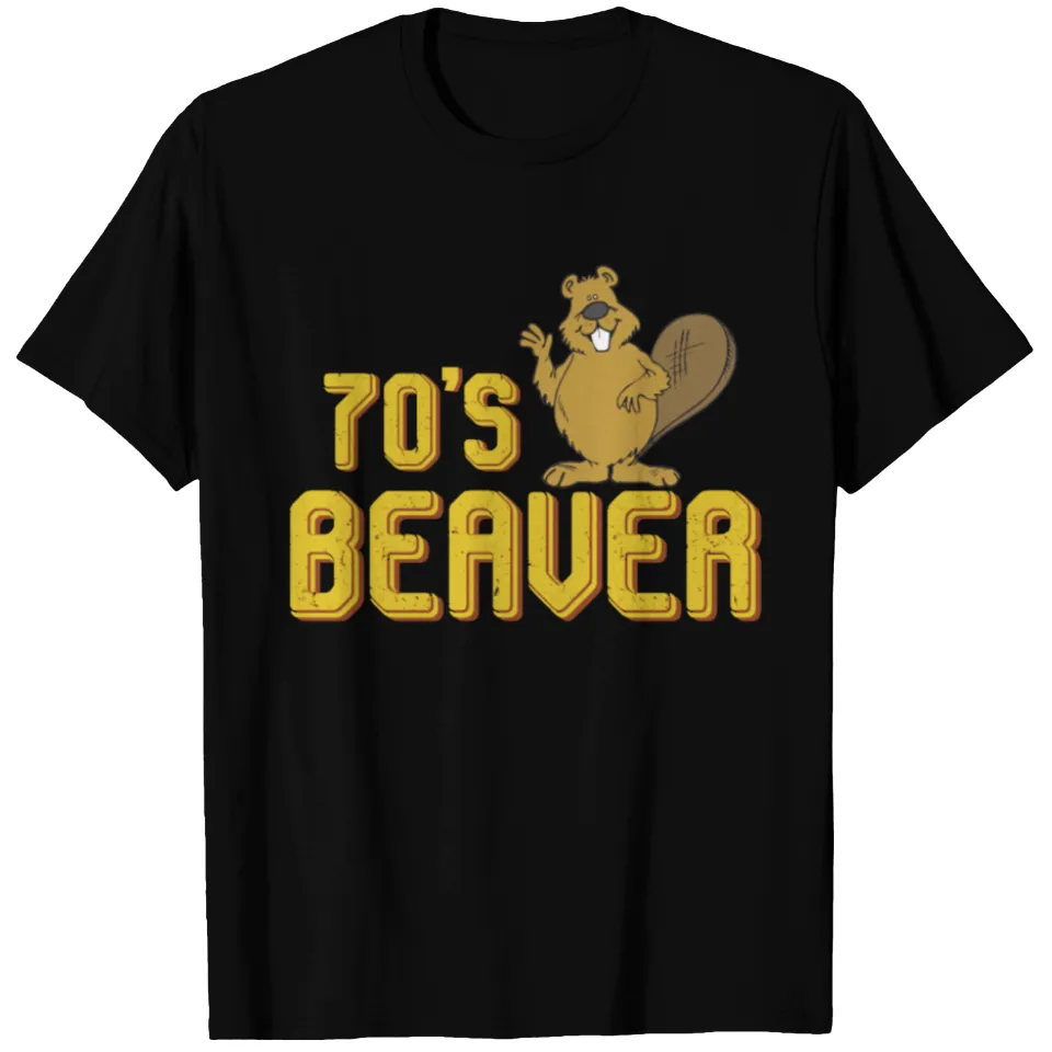 T-shirt 70s Seventies Beaver pour hommes en noir — T-shirts pour hommes