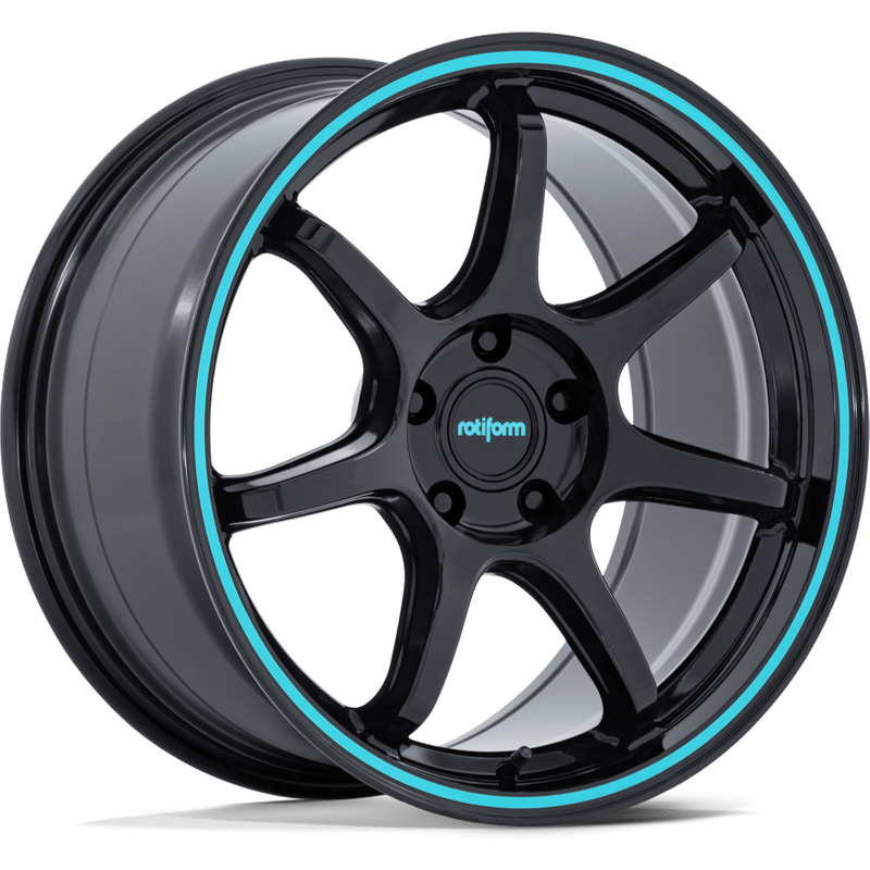 Rotiform RC208 BPU Gloss Black Wheels with Teal Stripe - 18x8.5 — Wheels & Rims