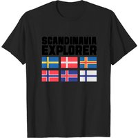 Scandinavia Explorer Flags Iceland Sweden Norway T-Shirt for Men