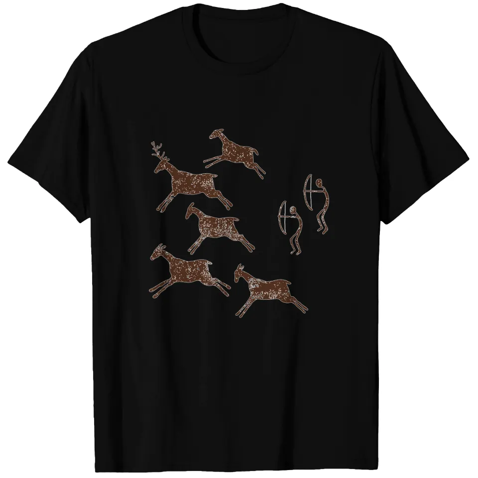 Ancient Cave Painting T-Shirt for Men in Charcoal