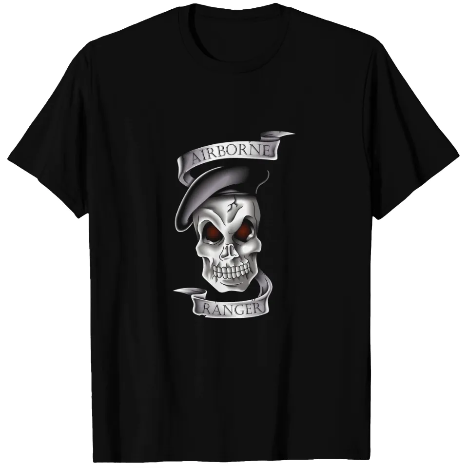 Airborne Ranger Skull with Ribbons T-shirt for Men — Mens T Shirts