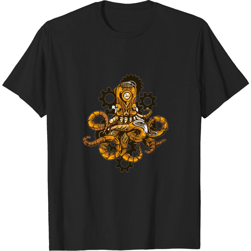 Steampunk Octopus T-Shirt for Men in Black — Mens T Shirts