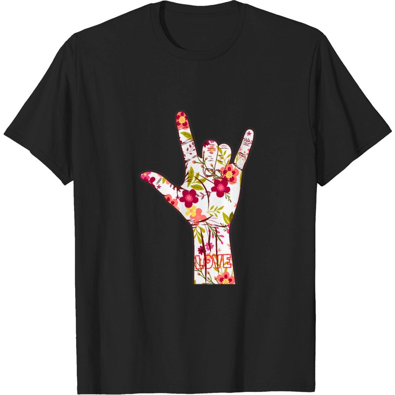 T-shirt Floral Cadeau Langue des Signes I Love You ASL pour Hommes — T-shirts pour hommes