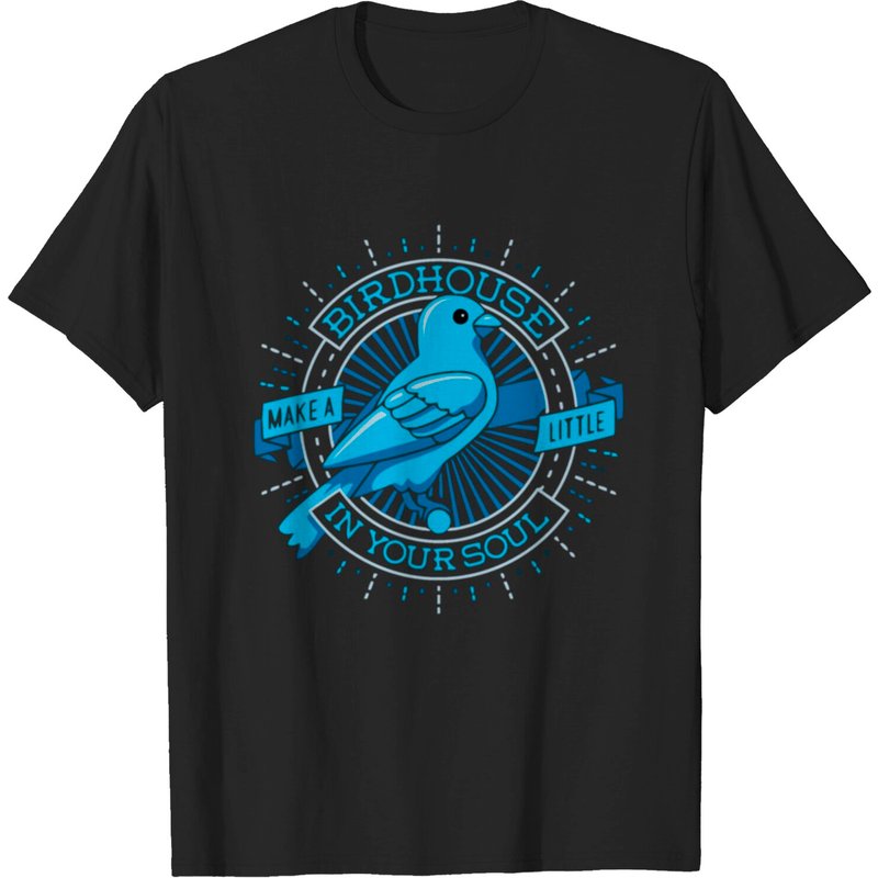 Blue Canary Birdhouse T-shirt for Men in Black