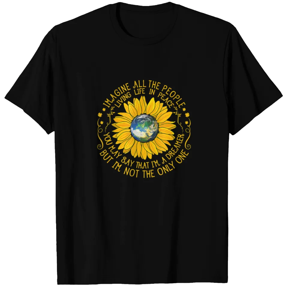 All The People Imagine Living Life In Peace Flower T-shirt — Mens T Shirts