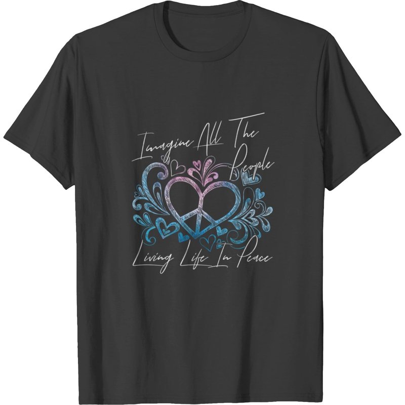 T-shirt Imagine All The People Living Life In Peace And Lo pour hommes — T-shirts pour hommes