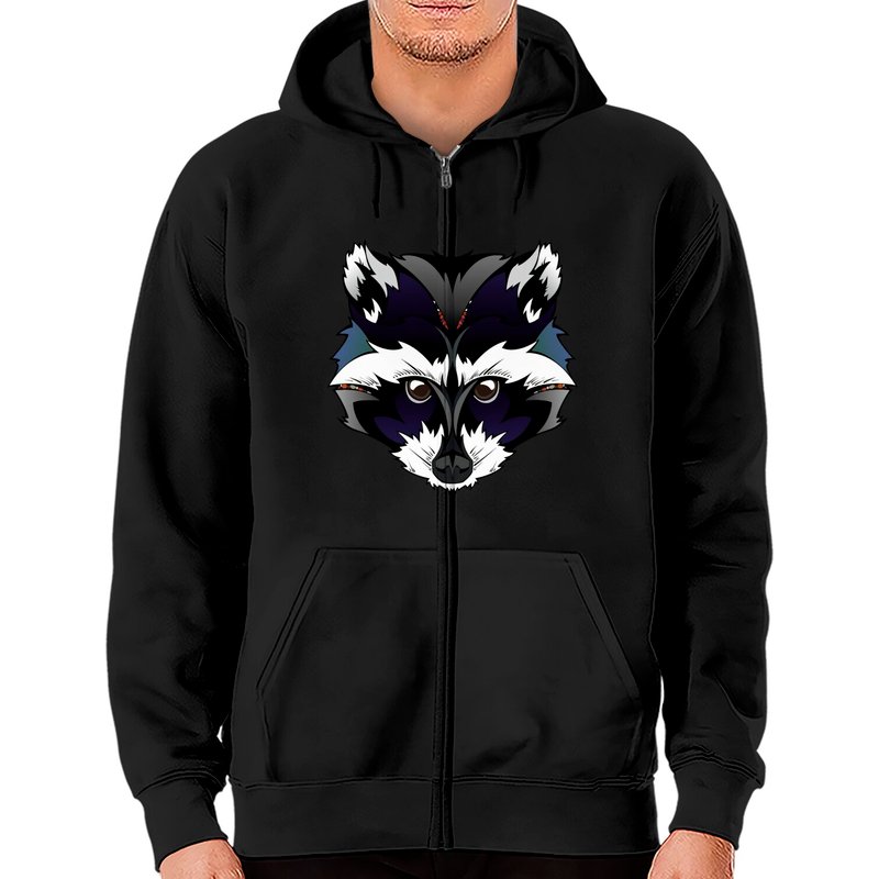 Hoodies Zippés Raccoon pour Unisexe en Noir