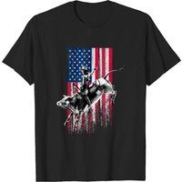 T-shirt Patriote Rodeo Bull Rider Drapeau Américain pour Hommes