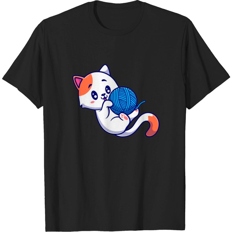 T-shirt Homme Chat Mignon Jouant avec une Pelote de Laine — T-shirts pour hommes
