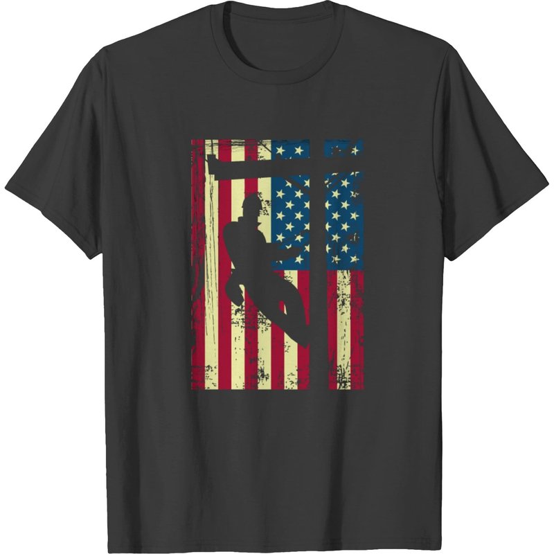 T-shirt Lineman Drapeau Américain Câble Électrique pour Hommes