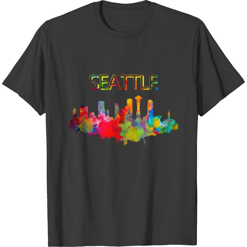 Seattle Colorful Washington Building Art T-shirt for Men — Mens T Shirts