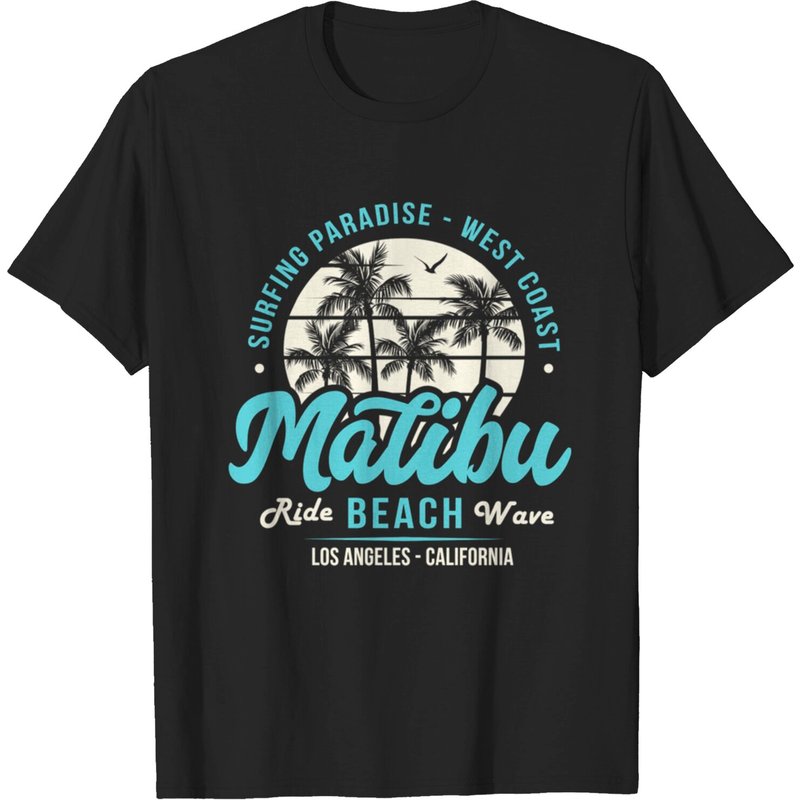 T-shirt Malibu Beach pour hommes en noir — T-shirts pour hommes