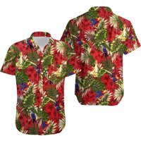 Chemise hawaïenne rouge à perroquets tropicaux pour unisexe