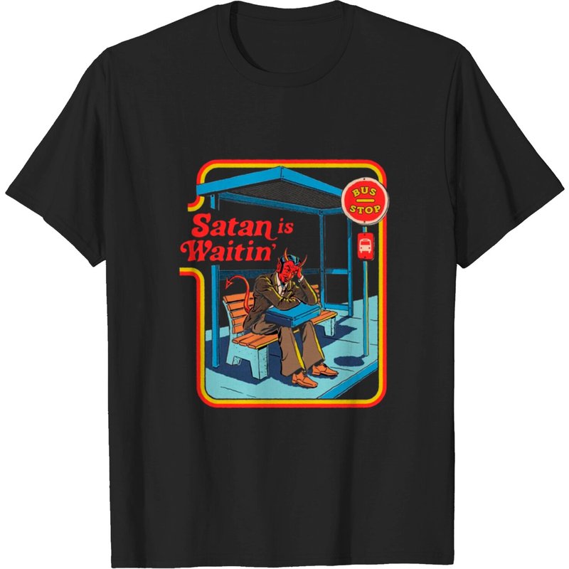 T-shirt Satan Is Waitin pour hommes - Noir — T-shirts pour hommes