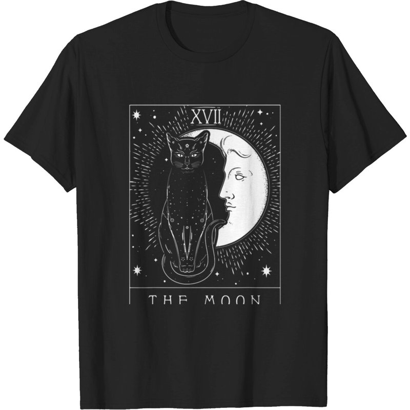 T-shirt graphique Chat et Lune Croissante de Tarot pour hommes — T-shirts pour hommes