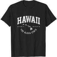 Hawaii Hawaiian Islands Coordinates State Map T-shirt for Men — Mens T Shirts