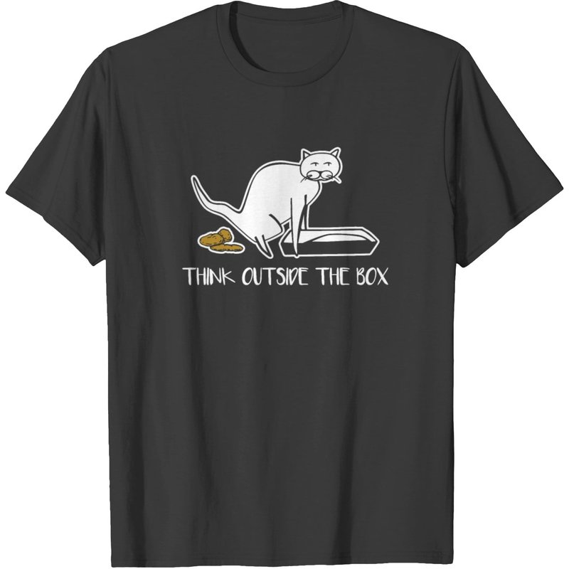 Think Outside The Box Funny Cat & Litter Box T-shirt for Men