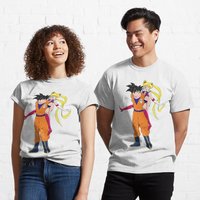 T-shirt classique Goku et Sailor Moon pour hommes