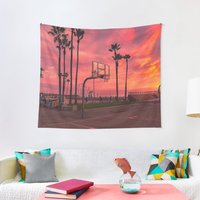 Tapisserie Basketballground et coucher de soleil violet