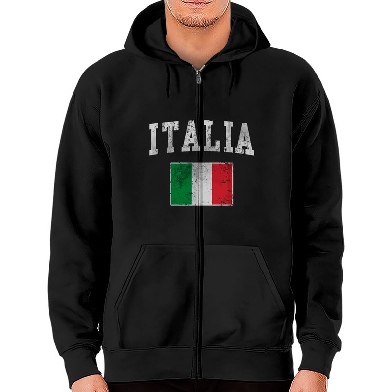 Hoodie à zip Vintage Italia Drapeau Italien pour Unisexe — Sweats à capuche pour hommes