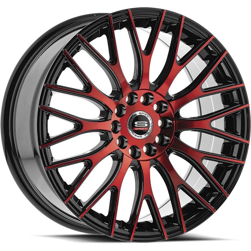 Spec-1 SP-55 Gloss Black Red Machined 20x8.5 Rims 5x114.3 — Wheels & Rims