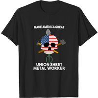 Union Sheet Metal Worker America Skull Dad Gift T-Shirt