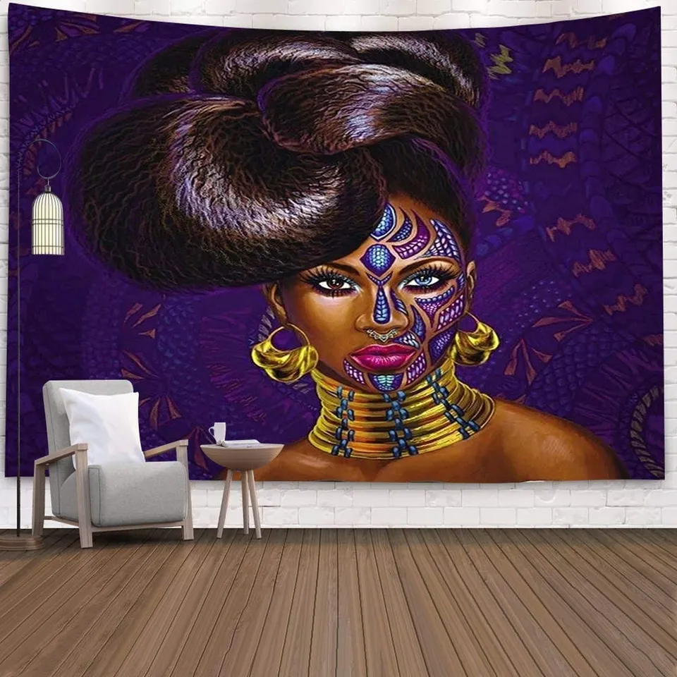 African Woman Wall Tapestry Art - Black Girl Tapestries