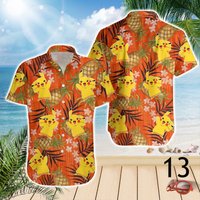 Chemise hawaïenne Pikachu avec personnages de dessins animés — Chemises décontractées pour hommes
