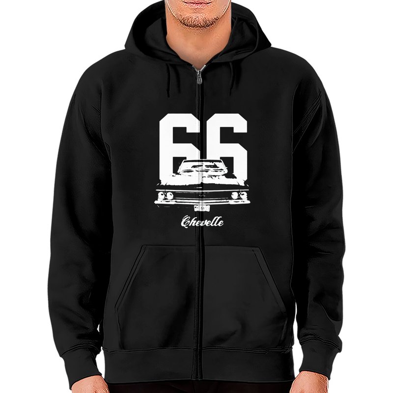 1966 Chevelle Grill View Worn Look Zip Hoodie — Mens Hoodies