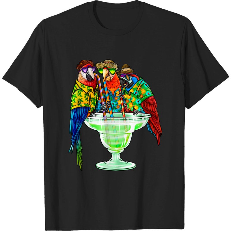 T-shirt pour hommes Parrots Drinking Margarita Hawaiian Shirt — T-shirts pour hommes