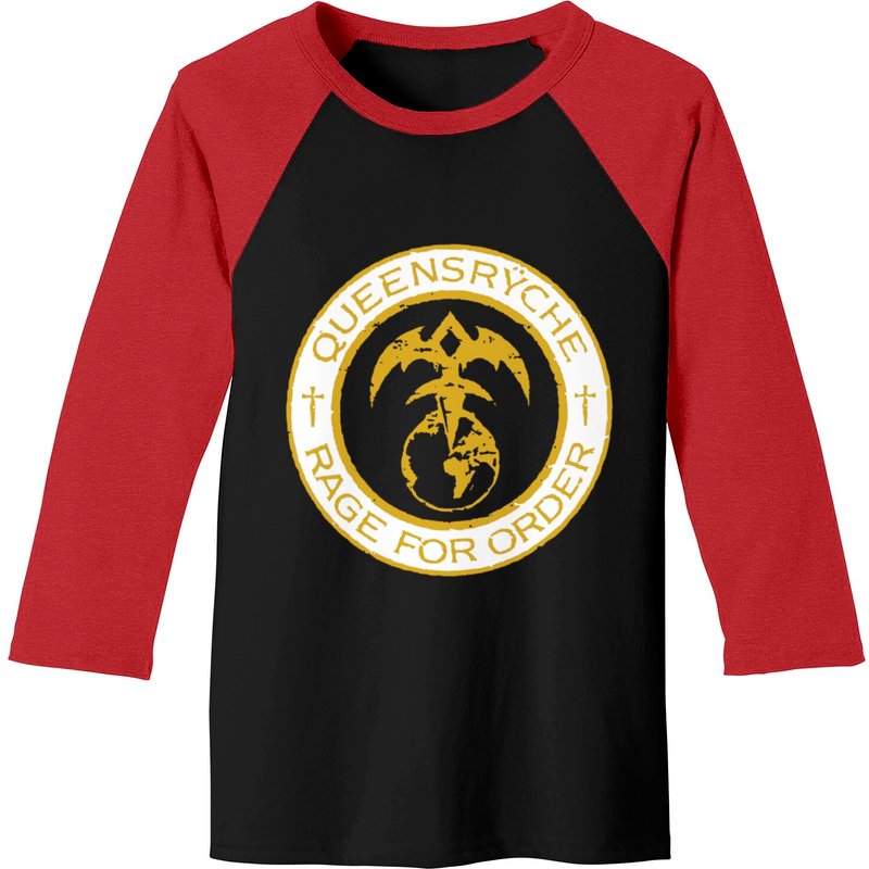 Queensryche Rage Baseball Tees for Men - Black/Red — Mens T Shirts