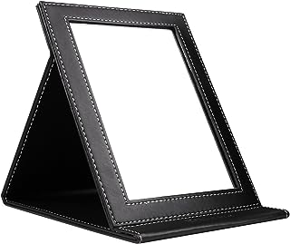 DUcare Folding Mirror Portable Travel PU Portable Adjustable Rectangular Ultrathin Vanity Mirror with Stand, for Travel, Camping,Home