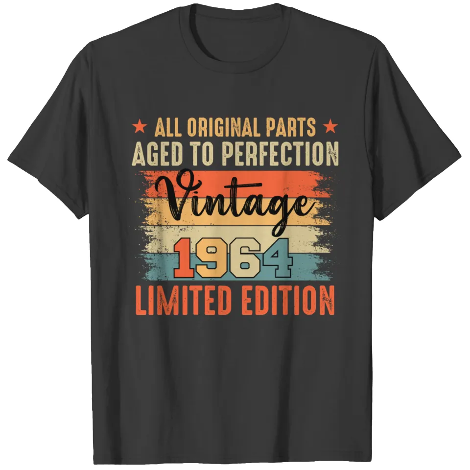 T-shirt d'anniversaire Vintage 1964 All Original Parts pour hommes